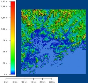 Inundation around the Pearl River Delta caused by a sea level rise of 6m