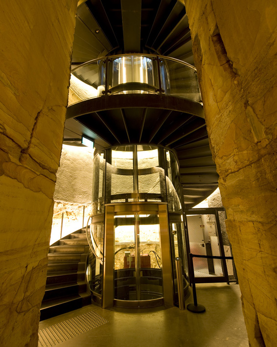 Cylindrical lift and spiral staircase