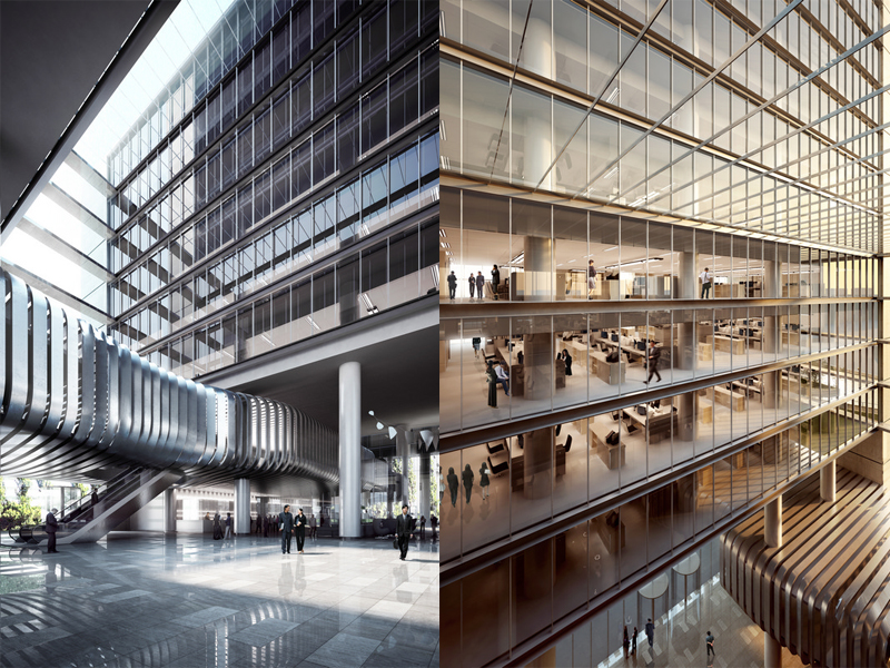 China Merchants Bank, Fuzhou Lobby and Banking Hall (L), Banking Office (R)